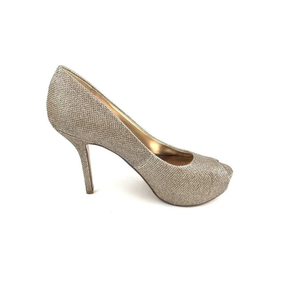 Nine West Gold Metallic Peep Toe Heels Size 7M